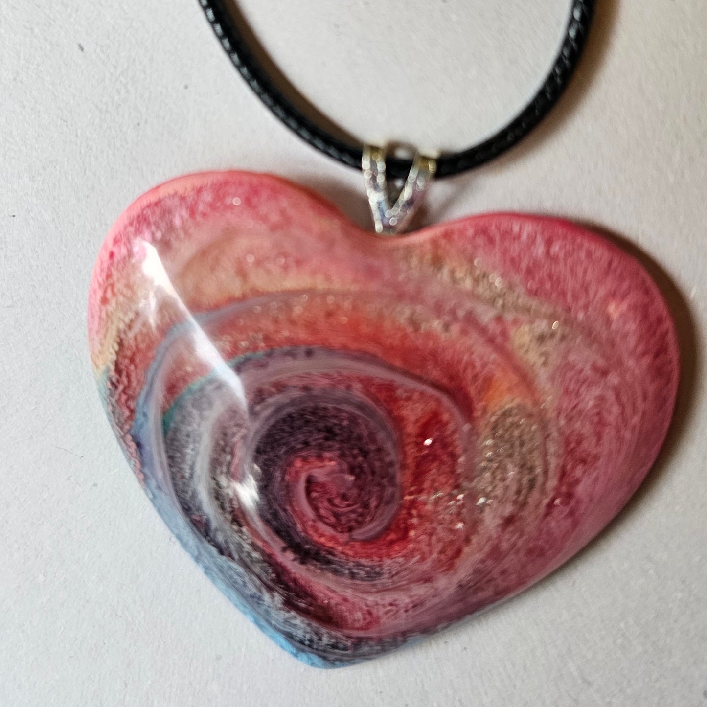 Pink and Blue Sparkly Swirl Heart Necklace