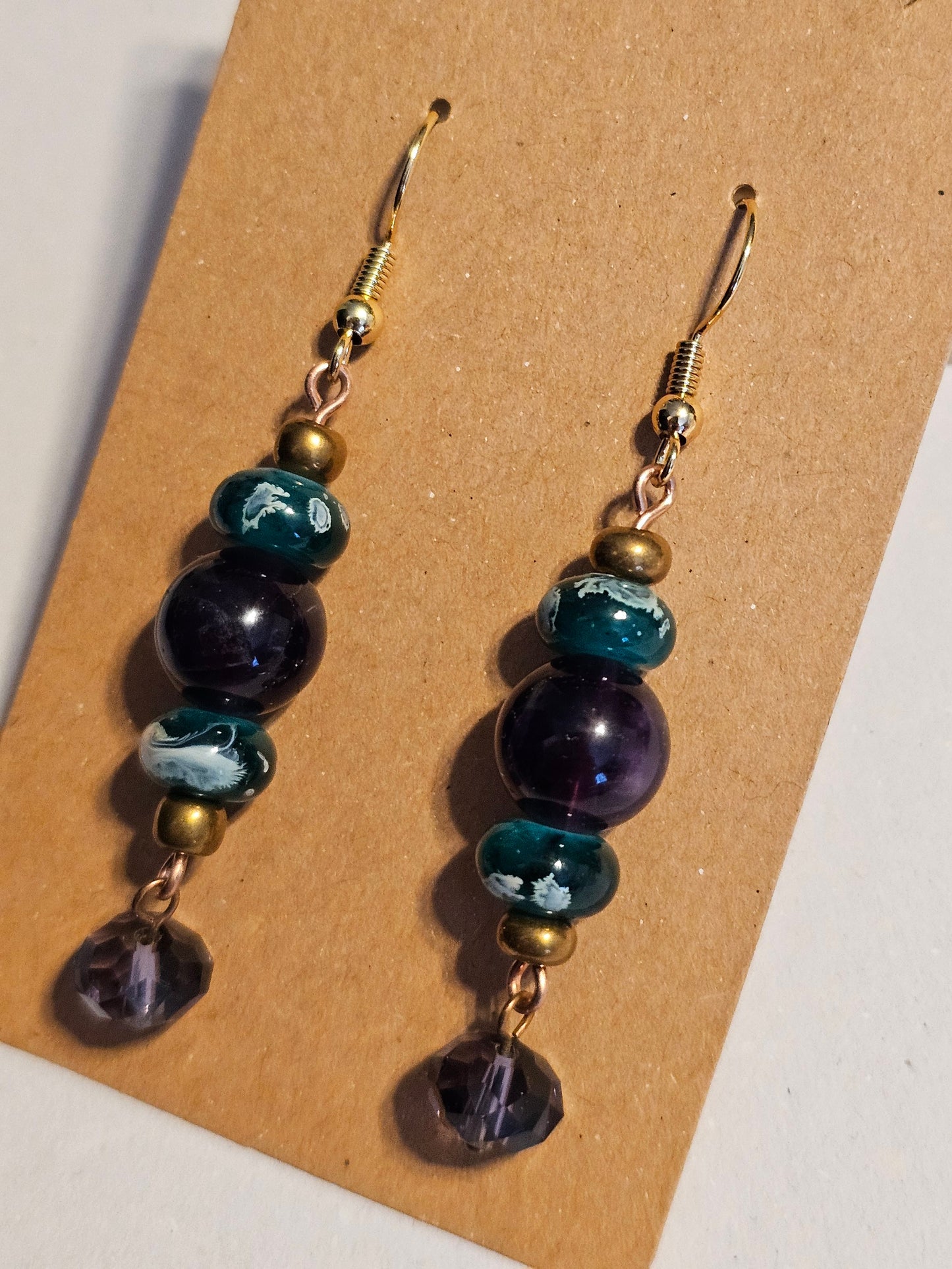 Purple and Green Beaded Earrings