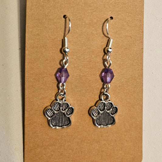 Lavender Faceted Bead and Paw Earrings