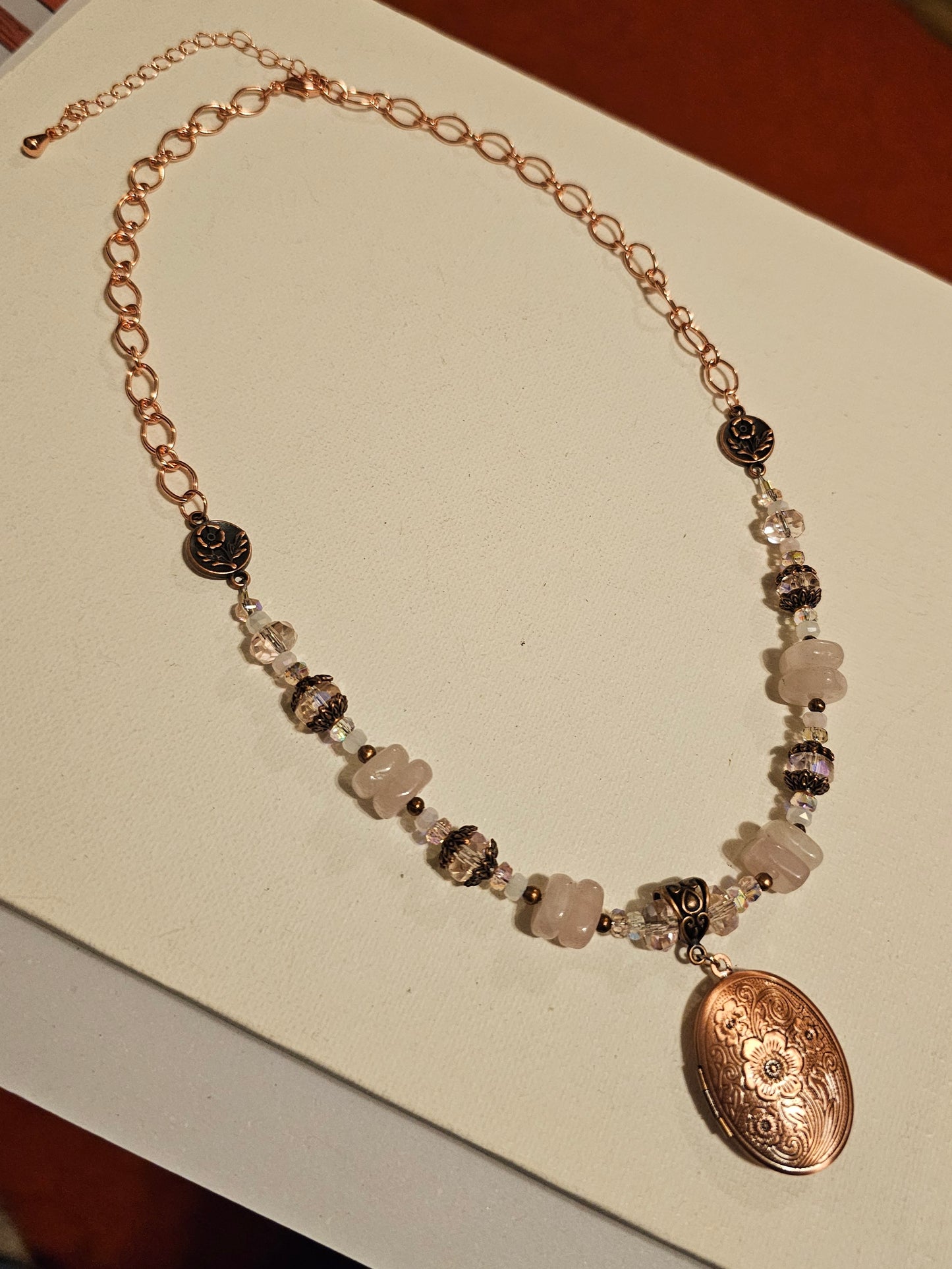 Rose Quartz and Crystal Locket Necklace