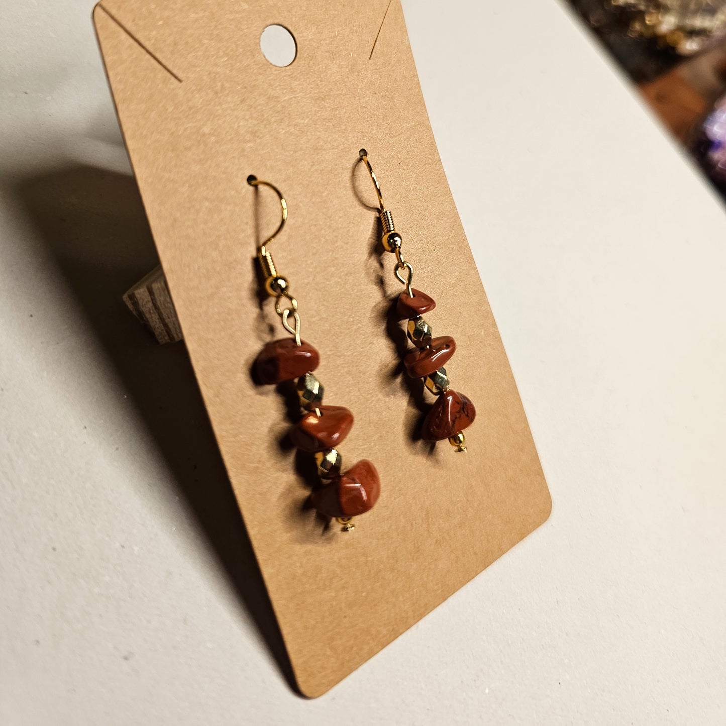 Orange-Brown Stone Chip Dangle Earrings