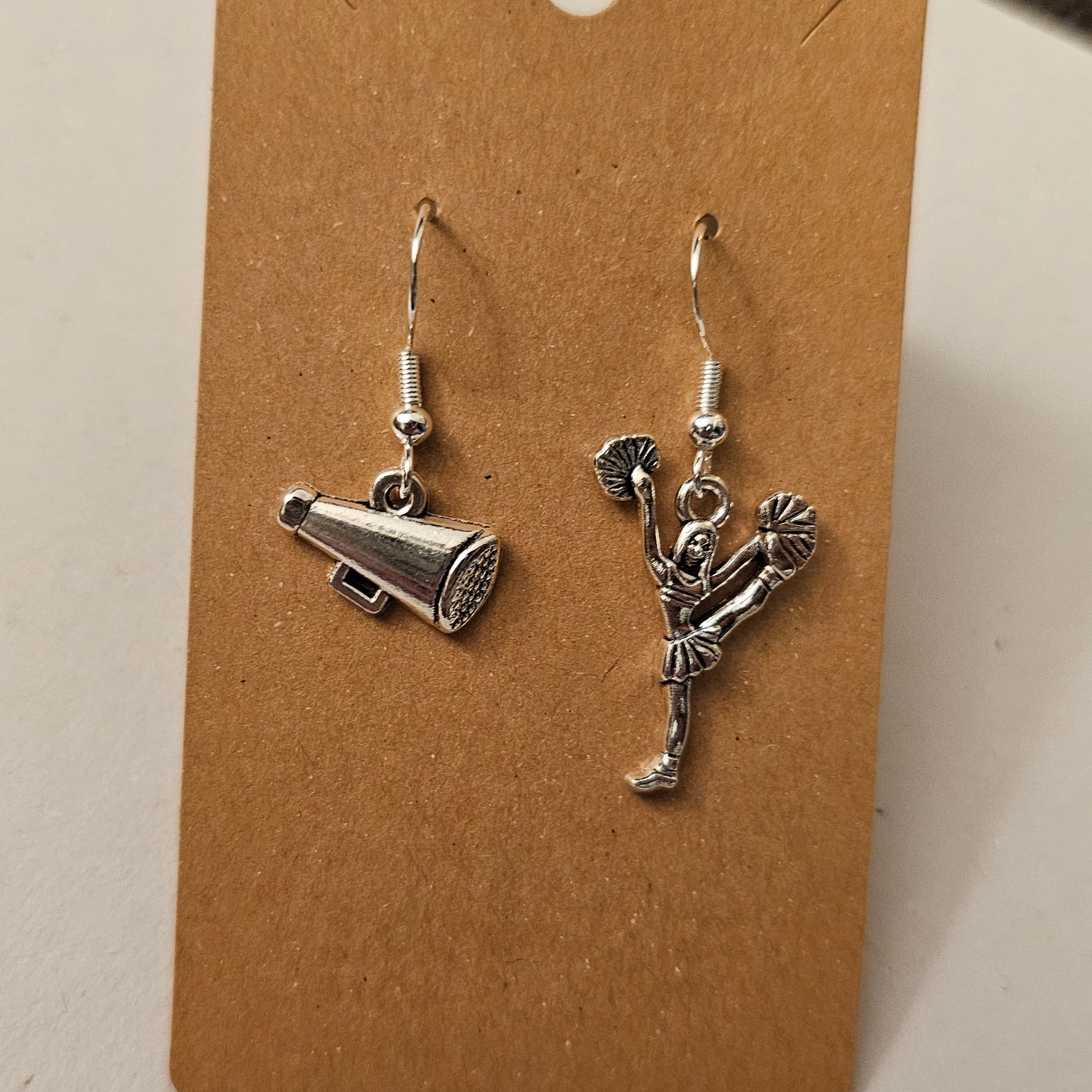 Asymmetrical Silvery Megaphone and Cheerleader Earrings 2