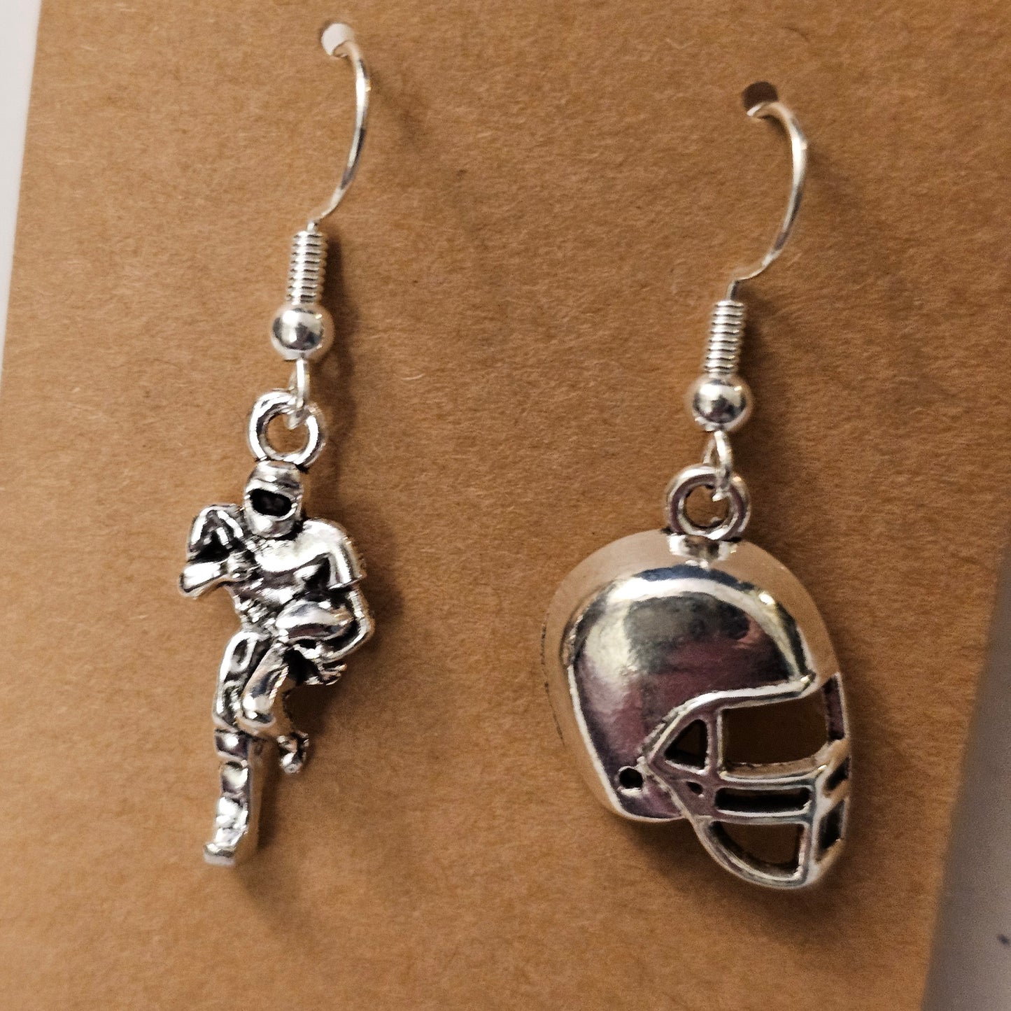 Asymmetrical Silvery Football Player and Helmet Earrings