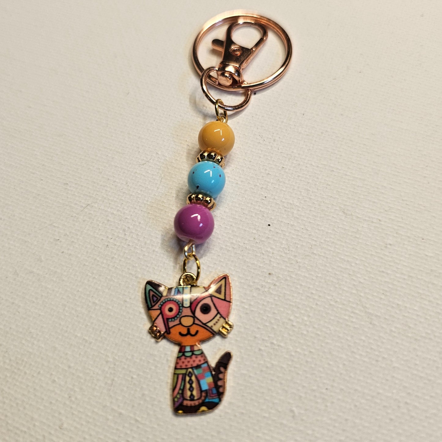 Orange Cubist Cat Keychain