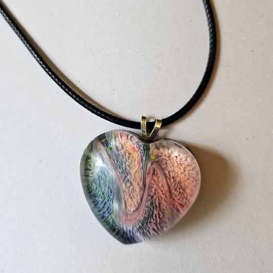 Pink and Blue Resin Heart Necklace