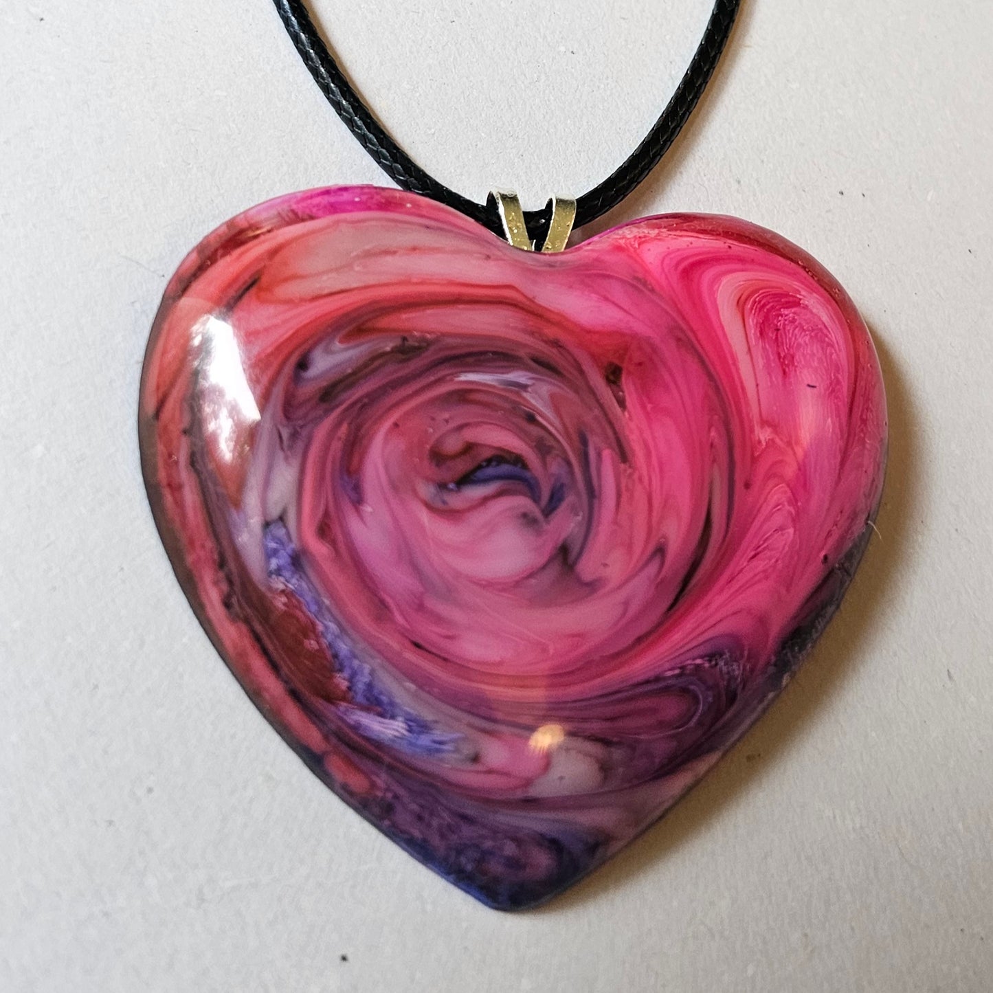 Hot Pink and Purple Swirl Resin Heart Necklace