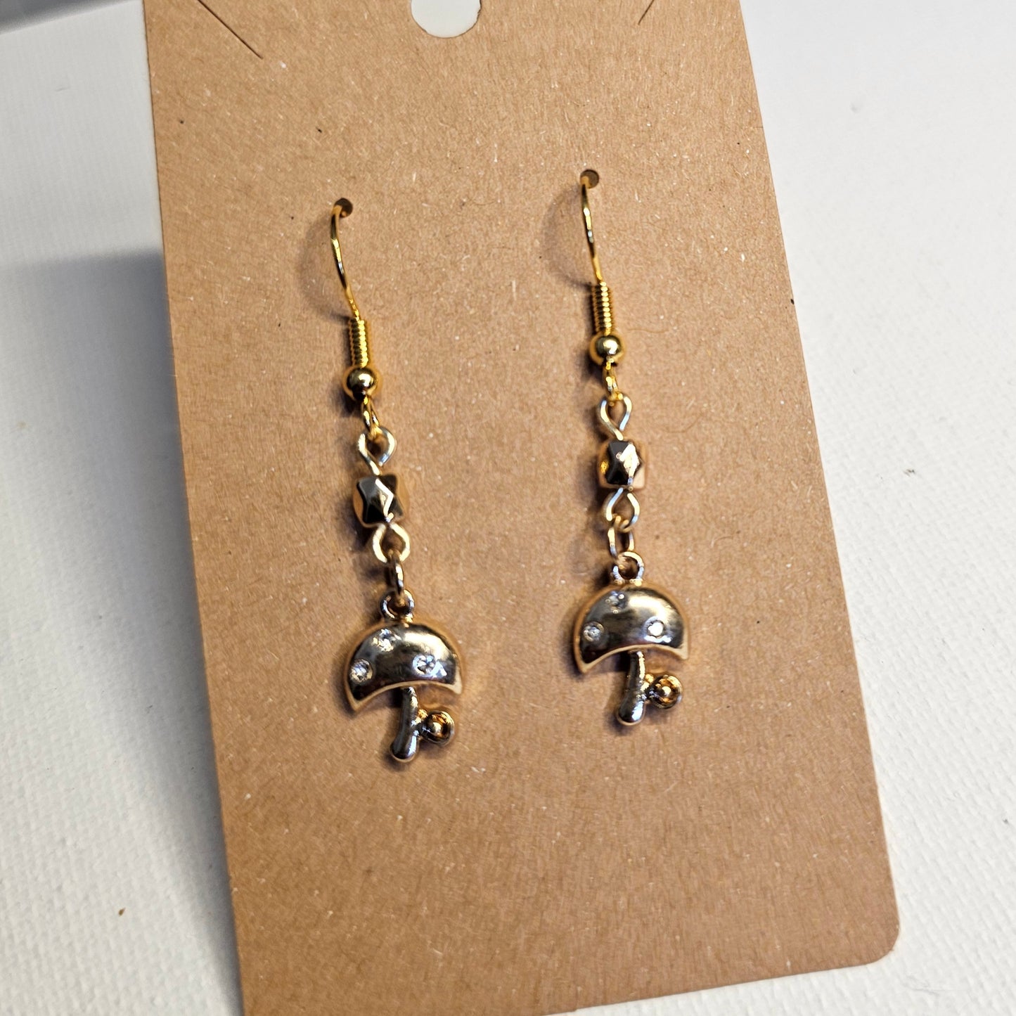 Golden Mushroom Dangle Earrings