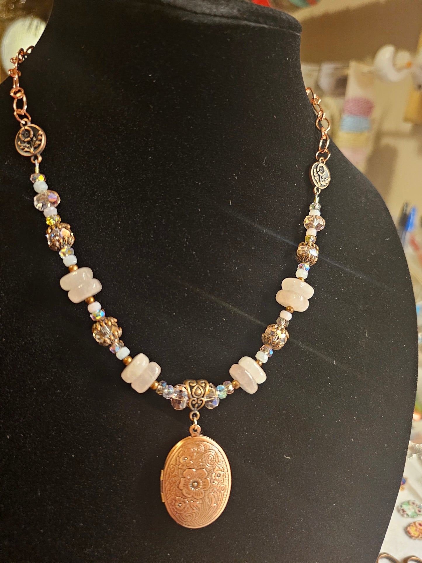 Rose Quartz and Crystal Locket Necklace