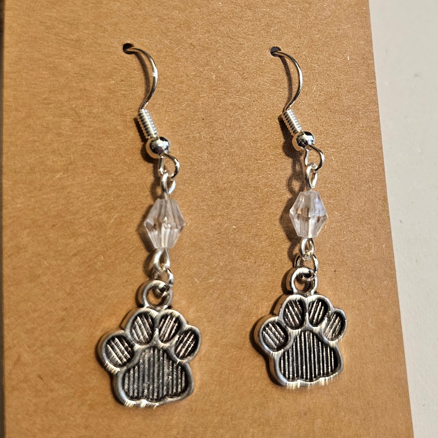 Clear Faceted Bead and Paw Earrings