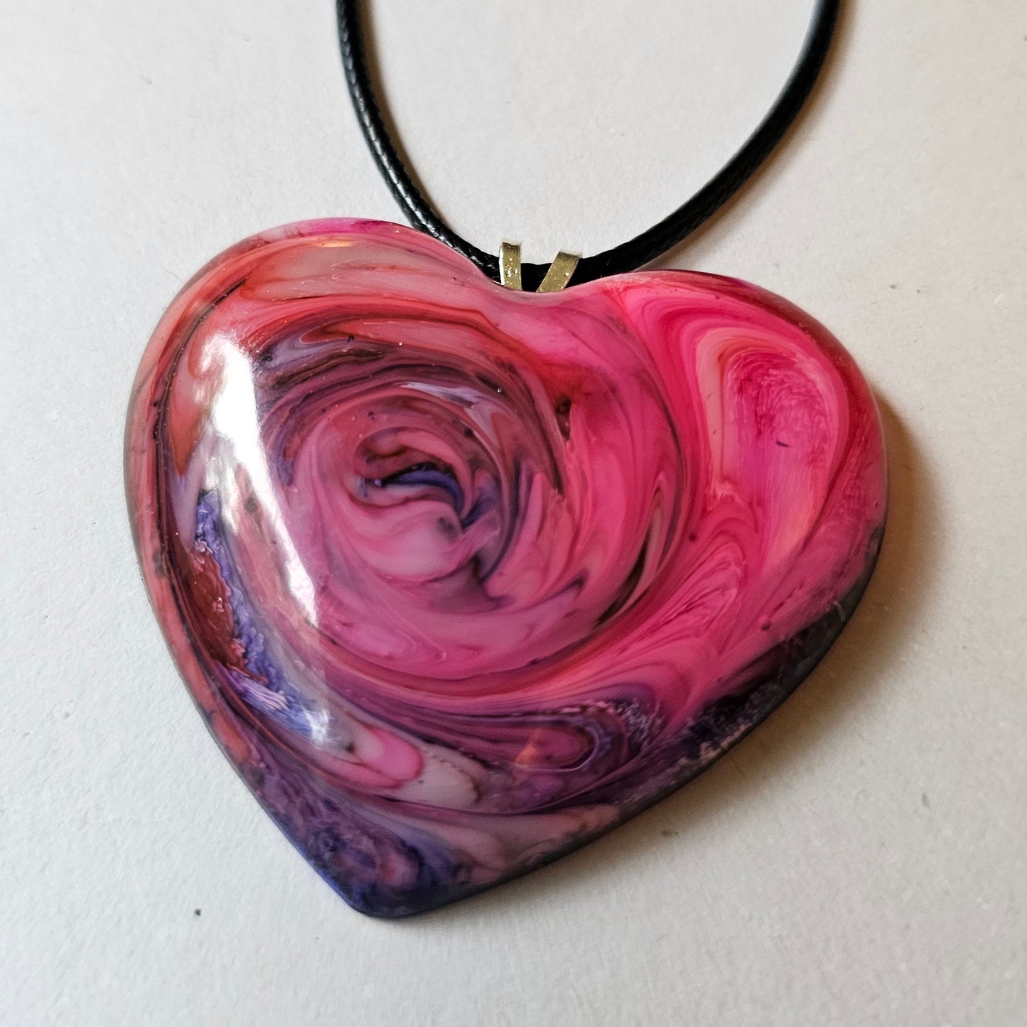 Hot Pink and Purple Swirl Resin Heart Necklace