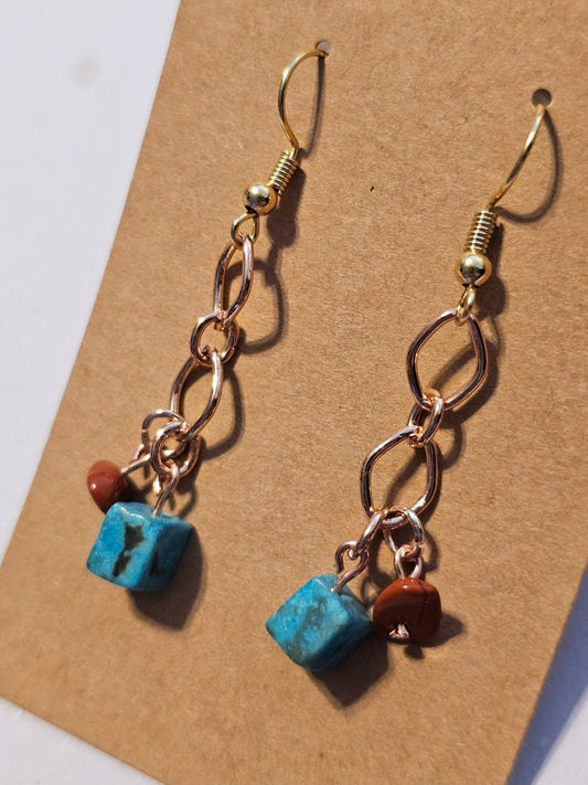 Boho Turquoise and Rose Gold Charm Earrings