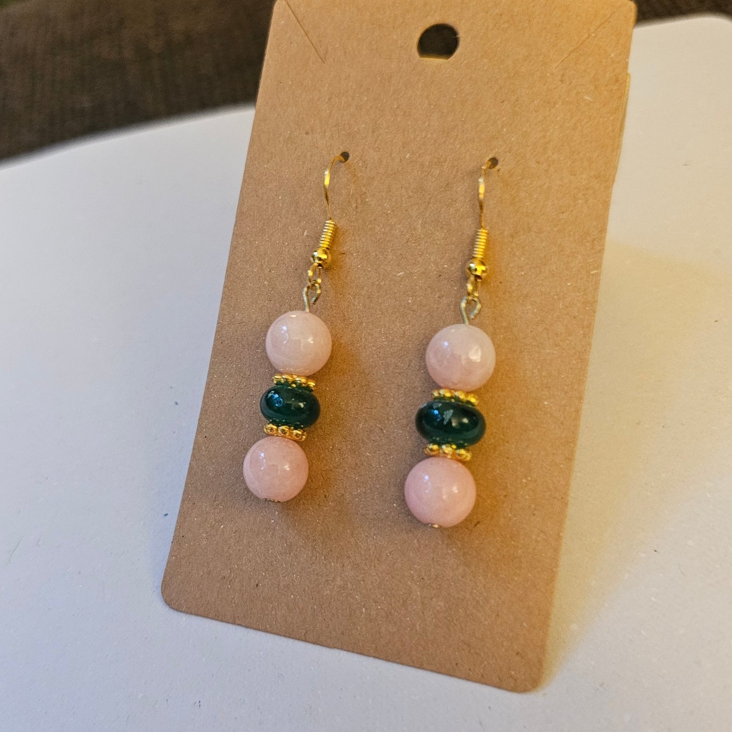 Rose Quartz and Green Earrings