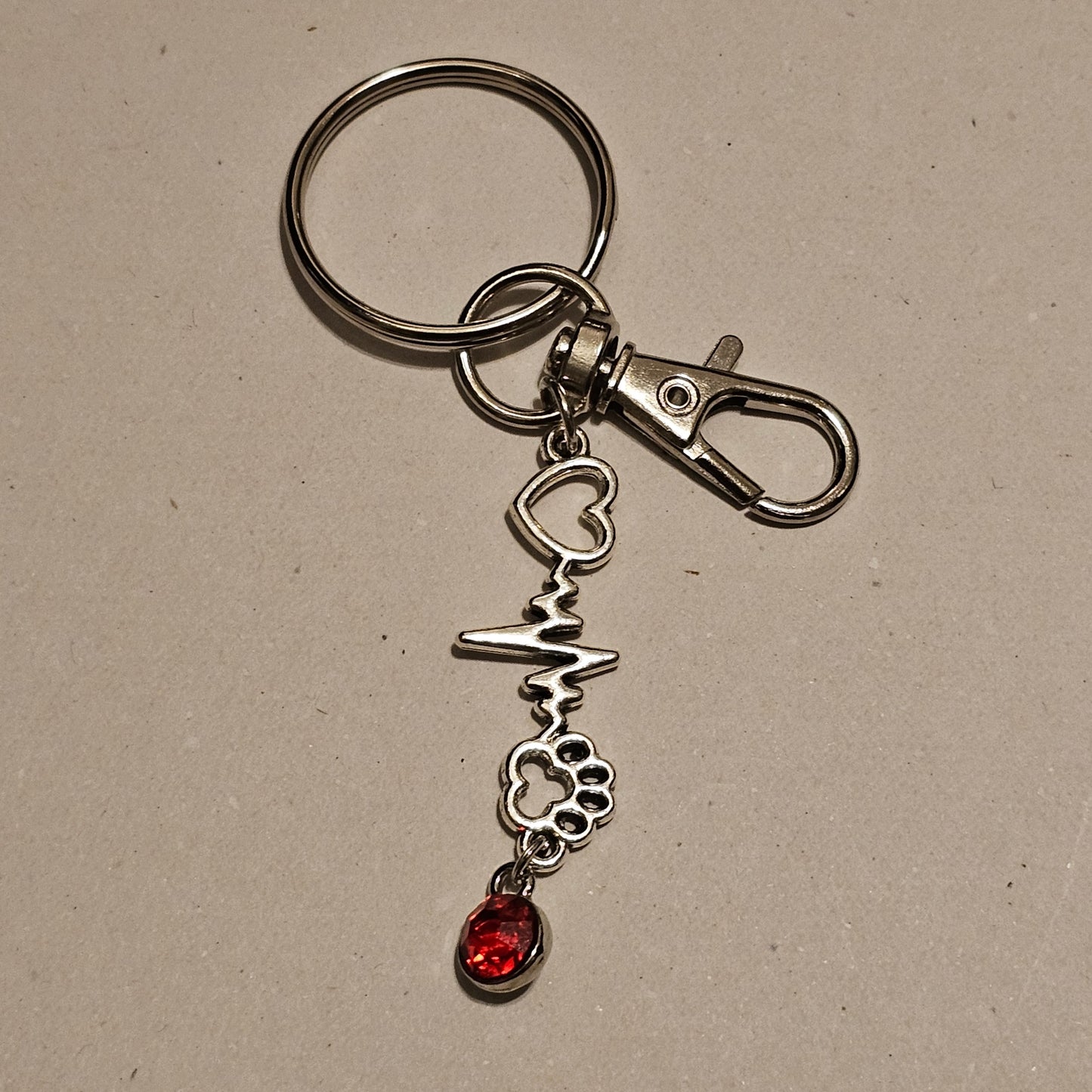 Red Jeweled My Pet Is The Beat Of My Heart Keychain