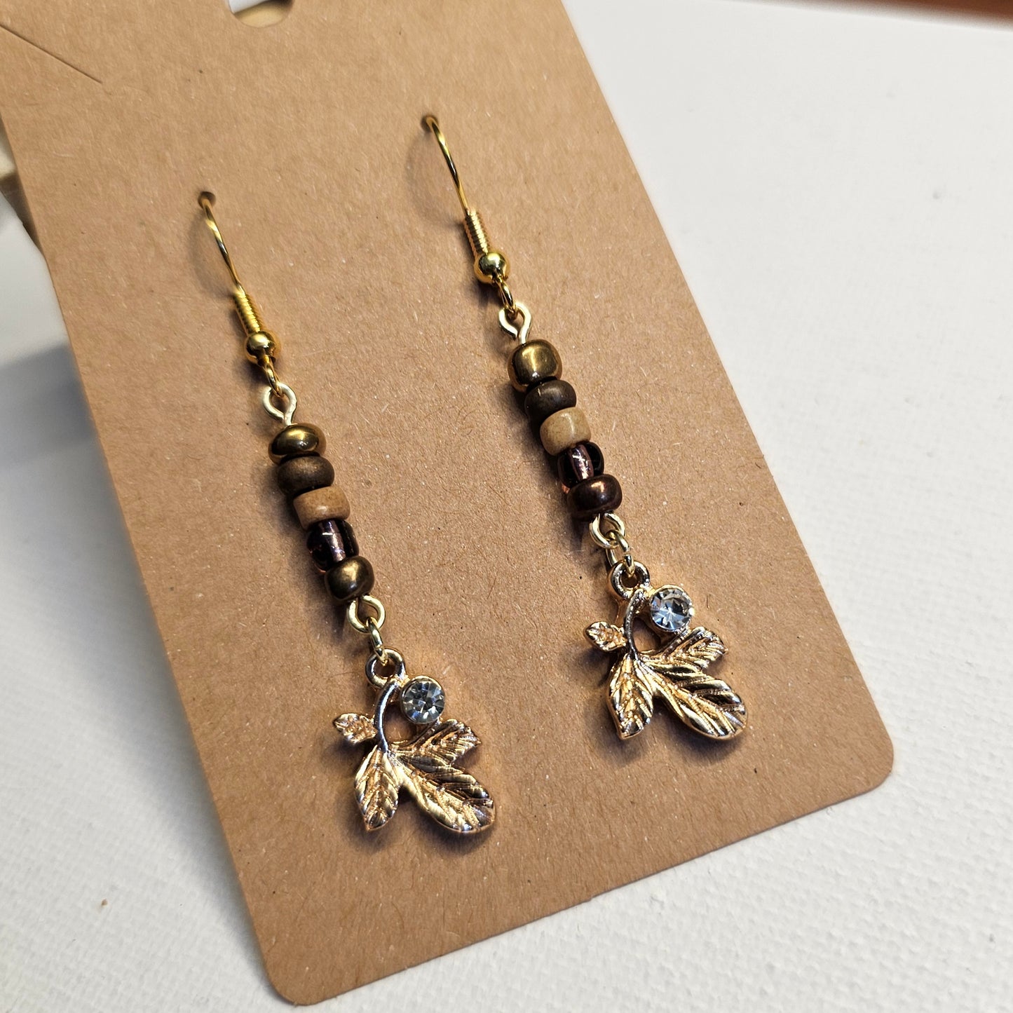 Beaded Leaf Dangle Earrings