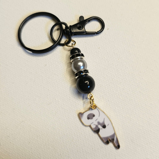 White, Gray, and Black Kitten Keychain