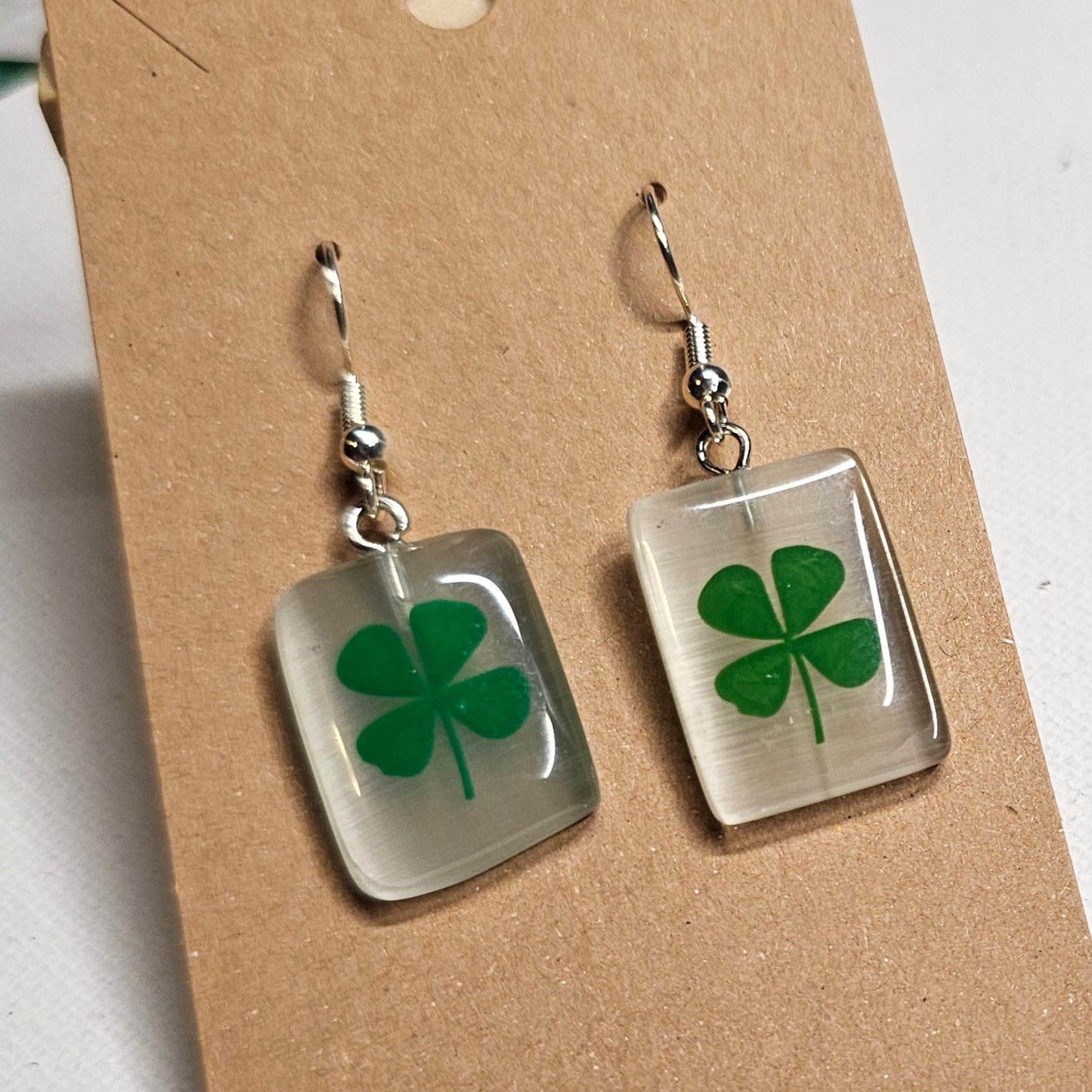 Rectangular 4-Leaf Clover Earrings
