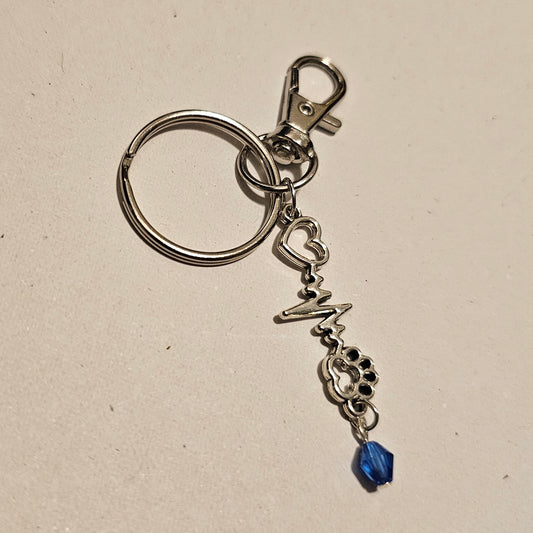 Blue Beaded My Pet Is The Beat Of My Heart Keychain
