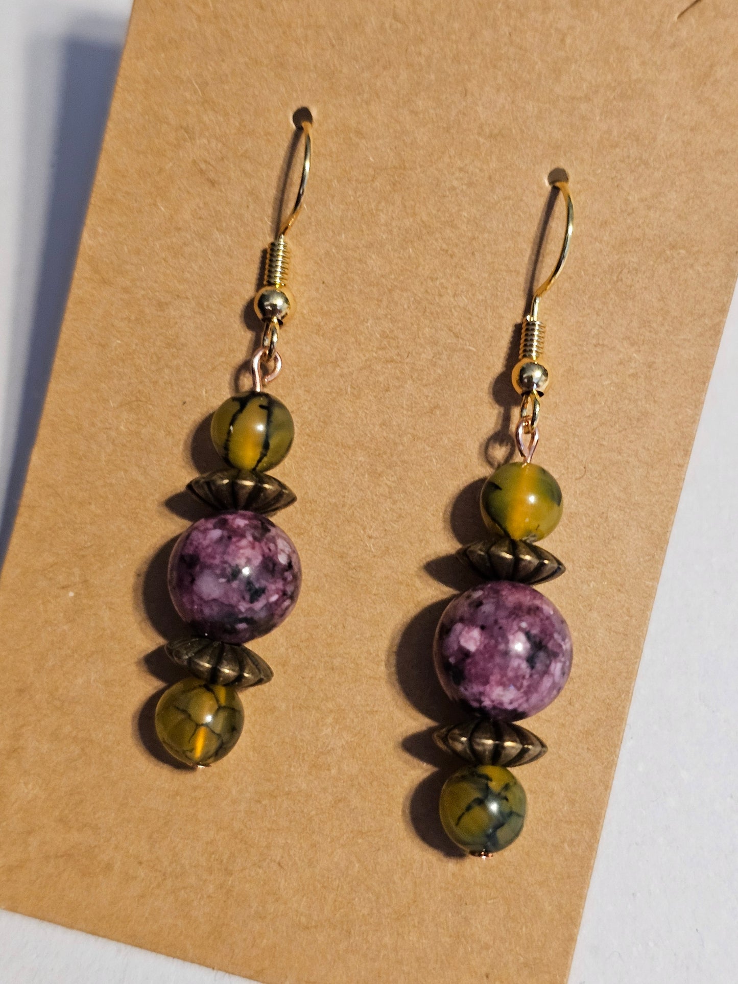 Plum and Avacado Green Beaded Earrings