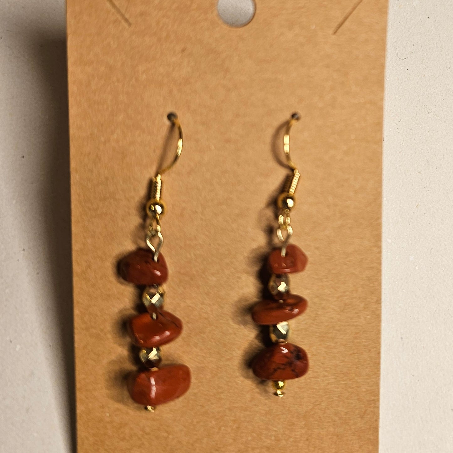 Orange-Brown Stone Chip Dangle Earrings