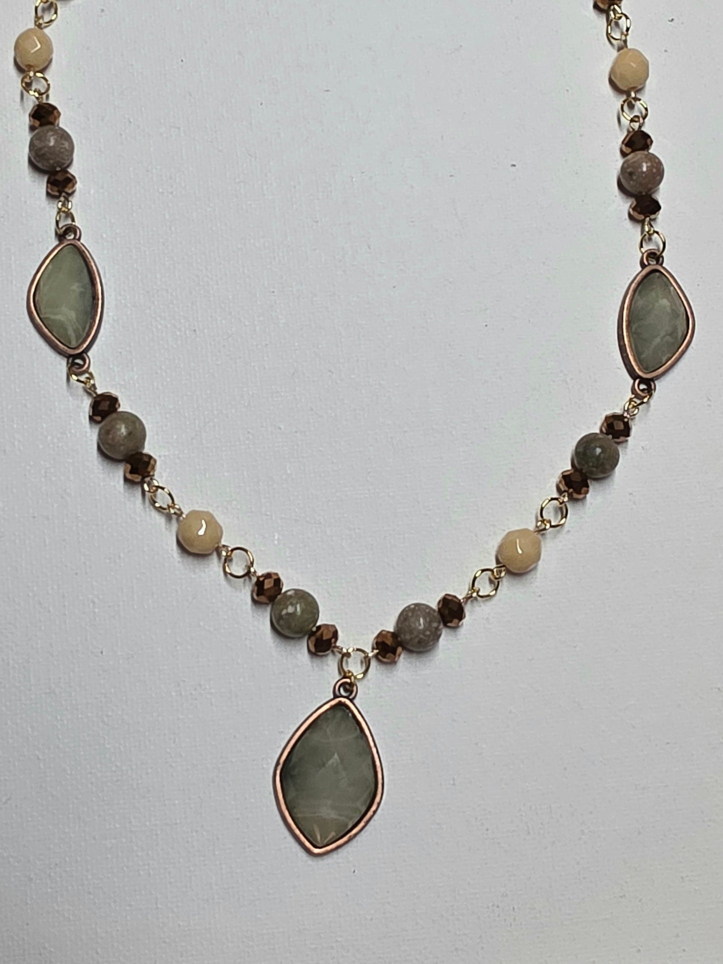 Sage Green, Cream, and Copper Pendant Necklace