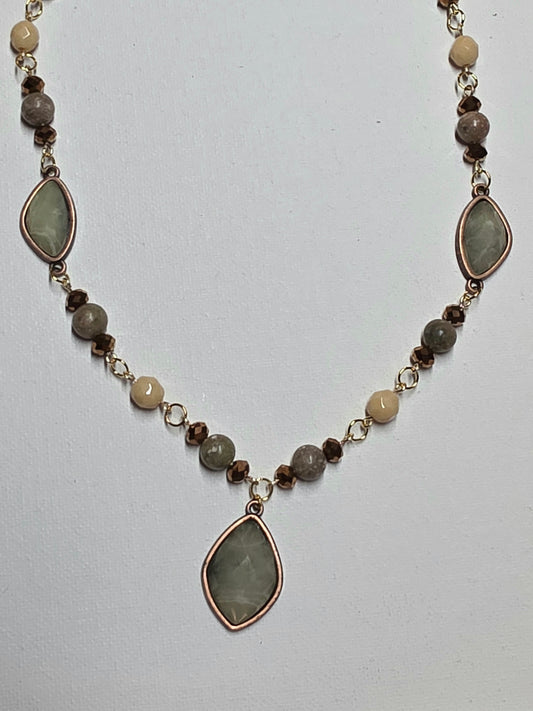Sage Green, Cream, and Copper Pendant Necklace