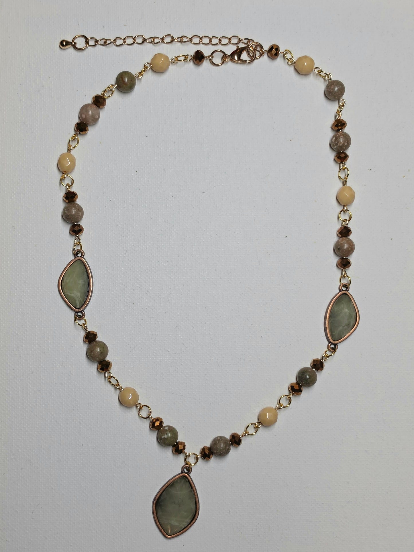 Sage Green, Cream, and Copper Pendant Necklace