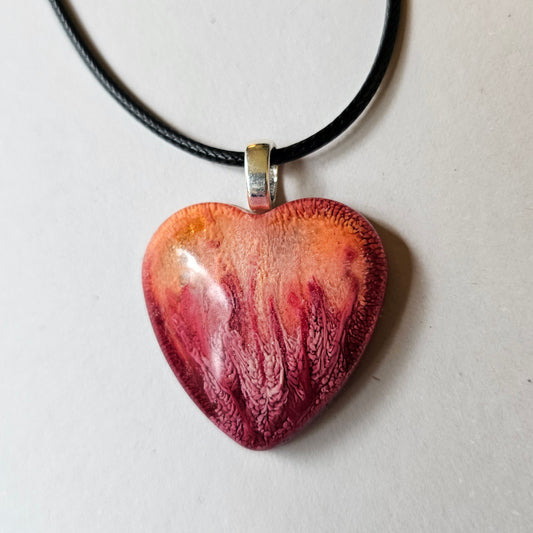 Fiery Red and Orange Resin Heart Necklace