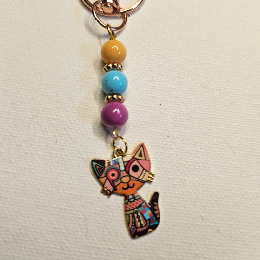 Orange Cubist Cat Keychain
