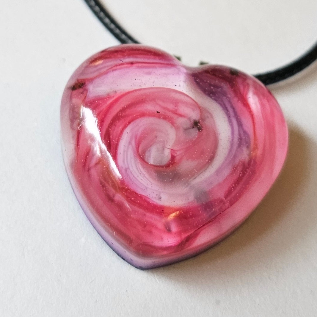Shades of Pink Swirl Resin Heart Necklace