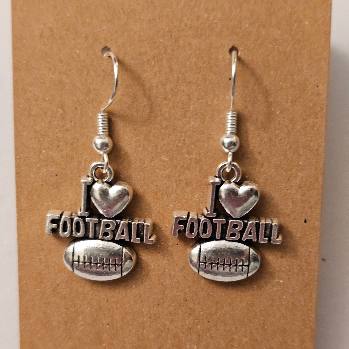 Silvery "I ❤️ Football" Earrings