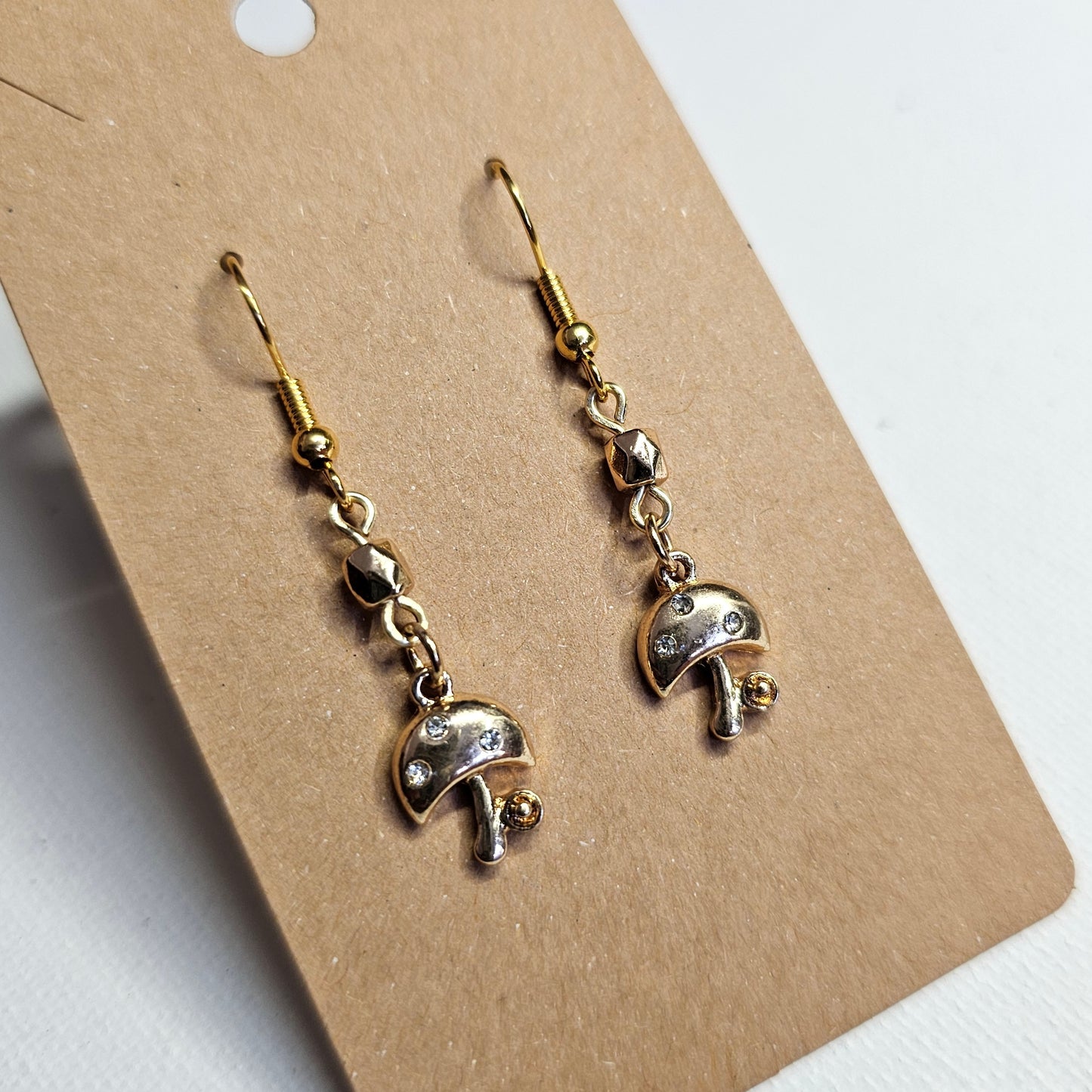 Golden Mushroom Dangle Earrings