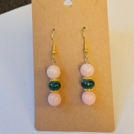 Rose Quartz and Green Earrings