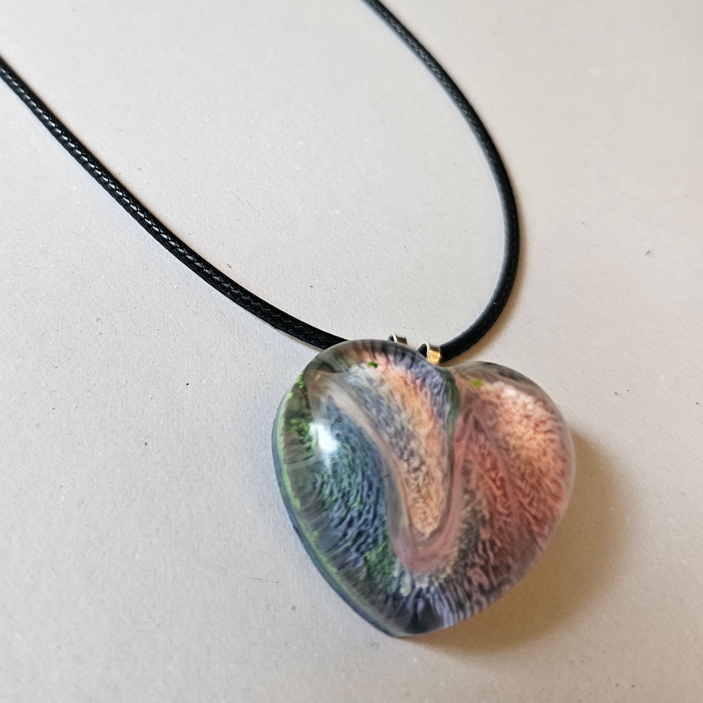 Pink and Blue Resin Heart Necklace