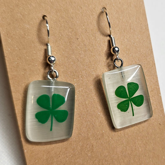 Rectangular 4-Leaf Clover Earrings