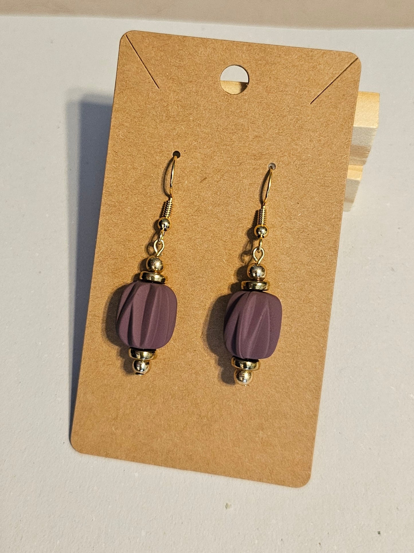 Matte Plum and Golden Beaded Earrings
