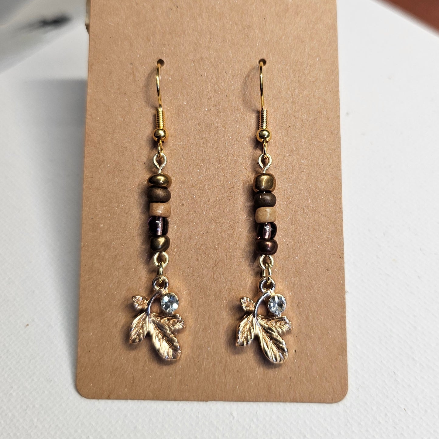 Beaded Leaf Dangle Earrings