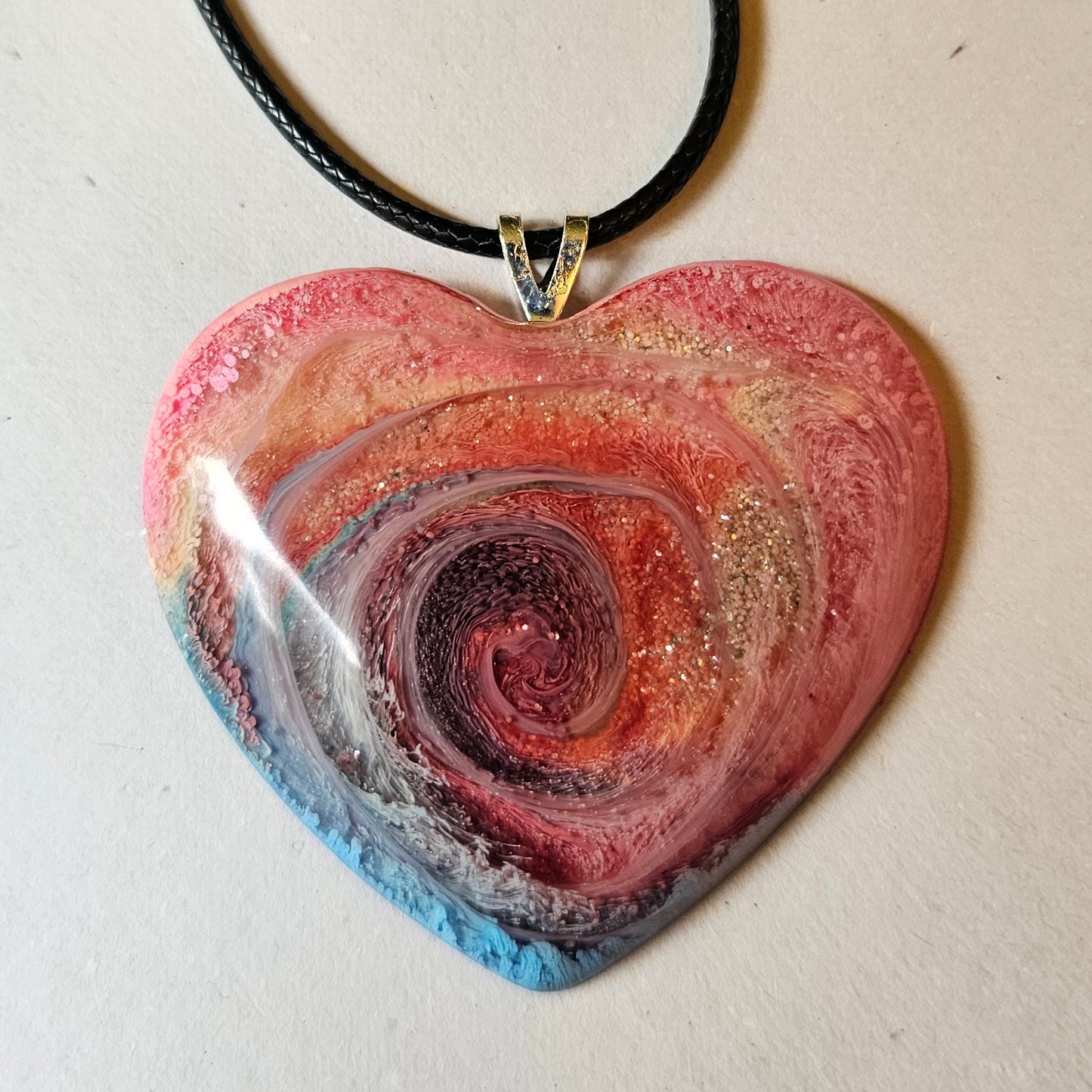 Pink and Blue Sparkly Swirl Heart Necklace