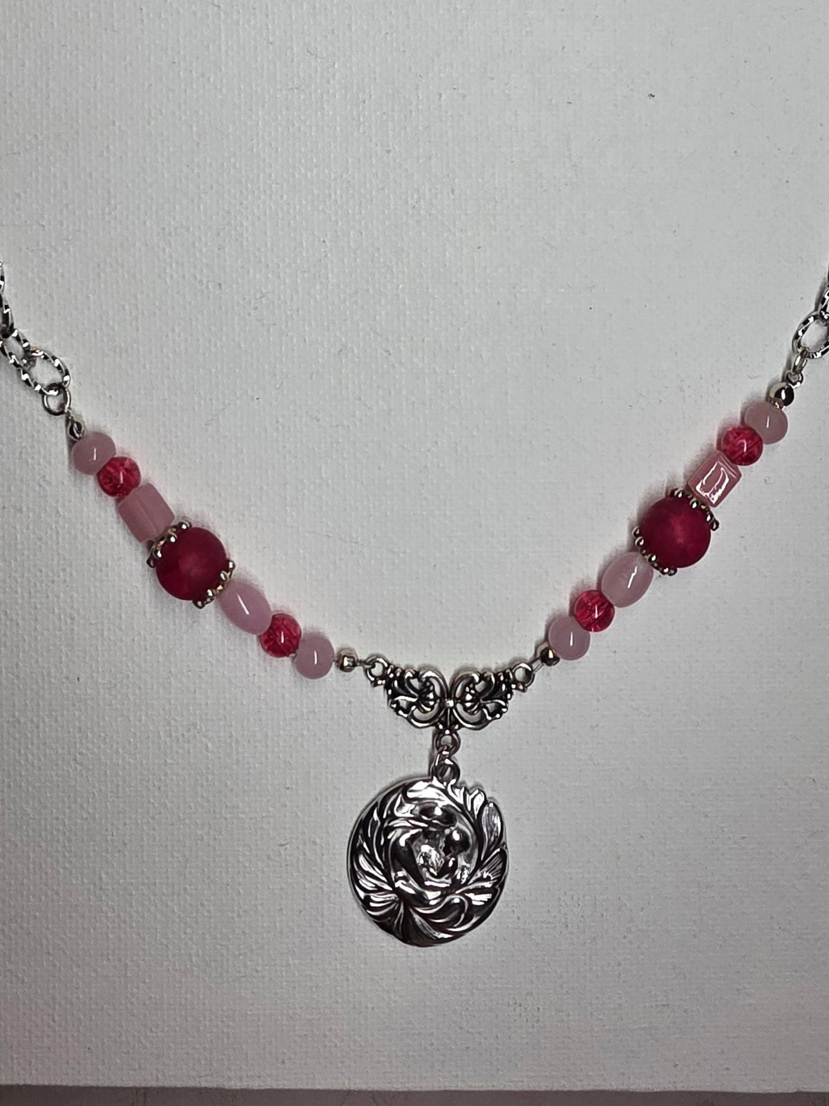 Magenta, Pink, and Silver Mother-and-Child Necklace