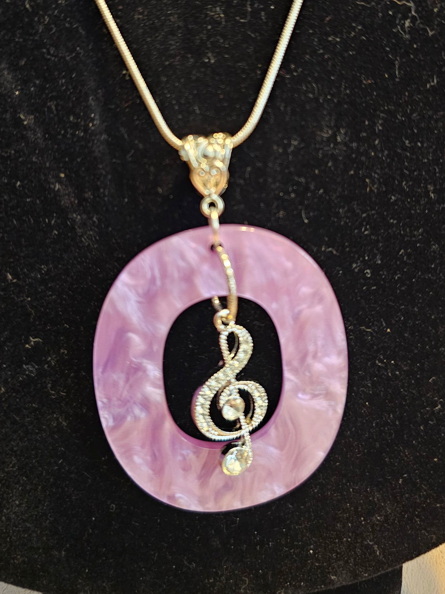Lavender and Silver Treble Clef Necklace