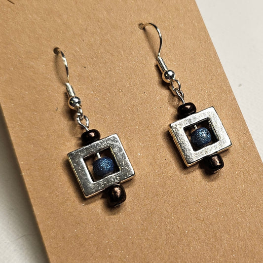 Blue, Bronze, and Silver Square Earrings