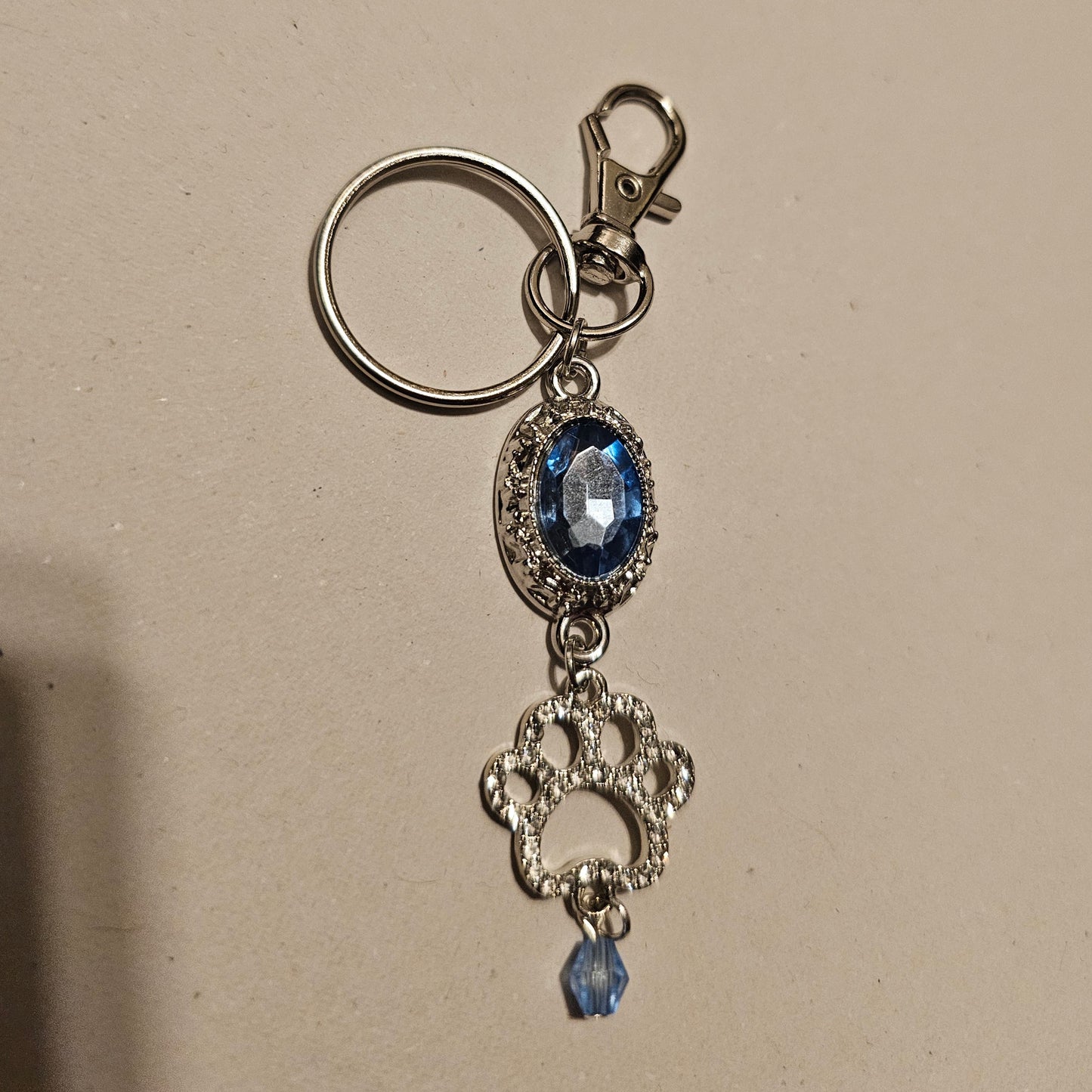 Light Blue Jeweled Paw Keychain