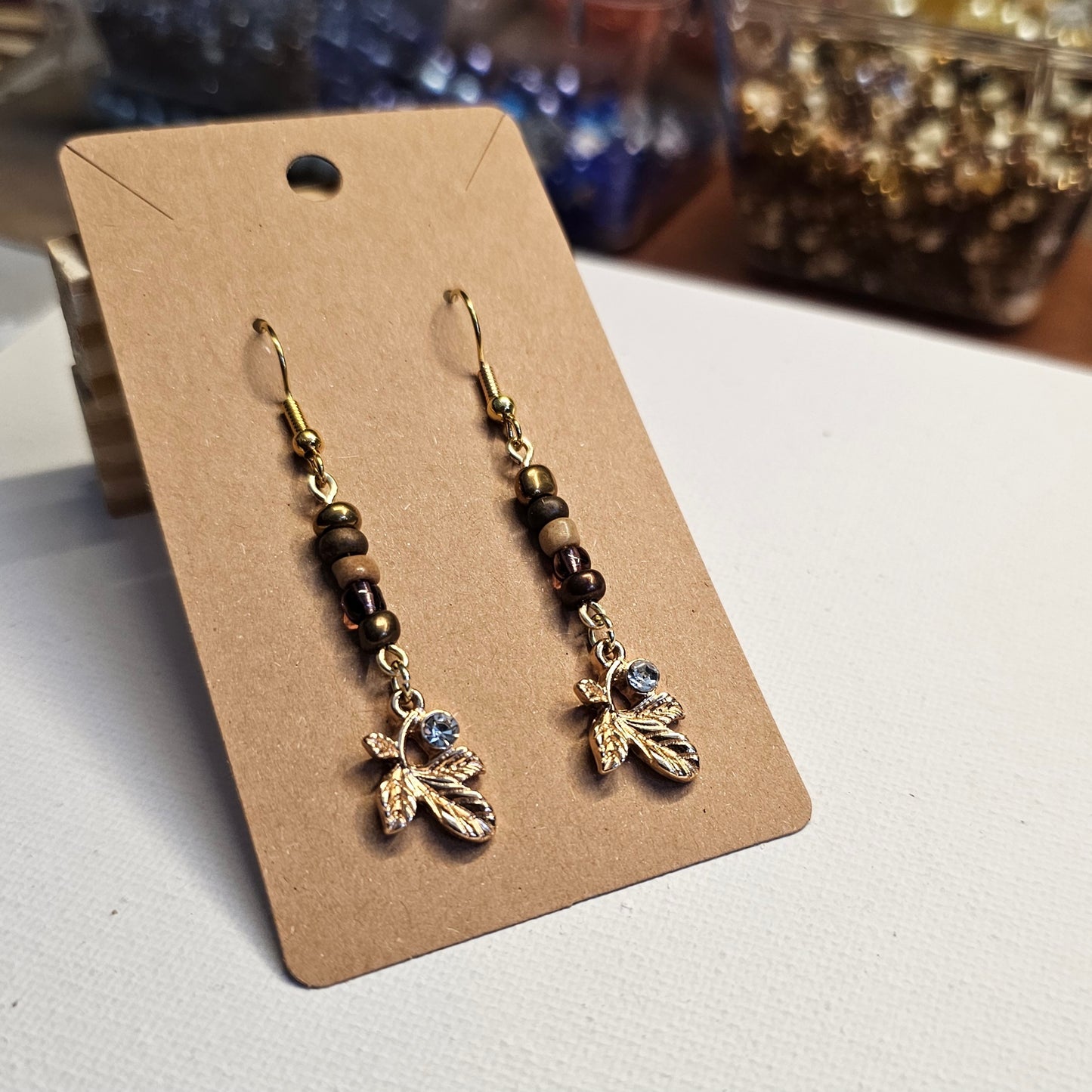 Beaded Leaf Dangle Earrings