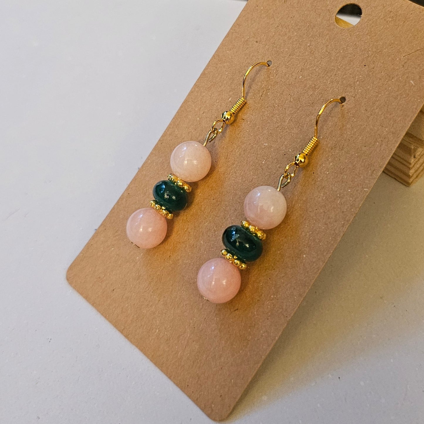 Rose Quartz and Green Earrings