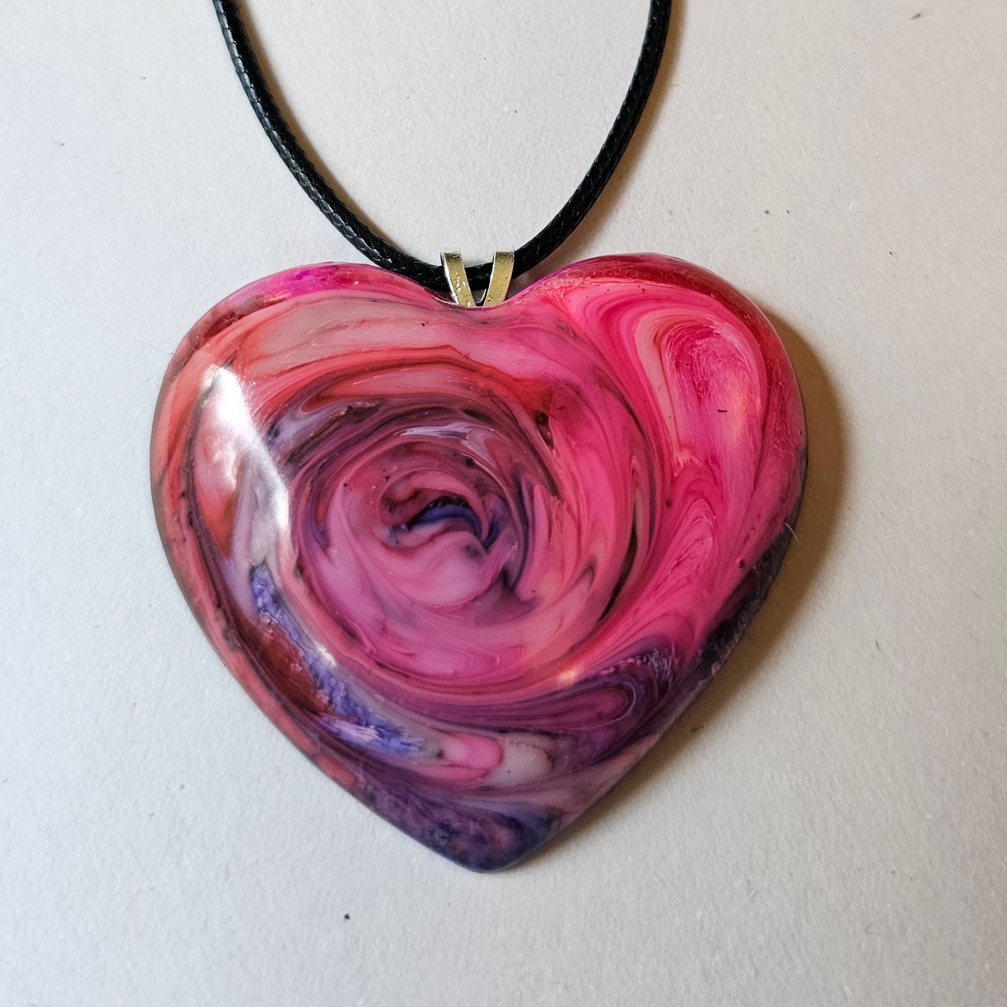 Hot Pink and Purple Swirl Resin Heart Necklace