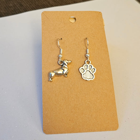 Dachshund and Paw Earrings