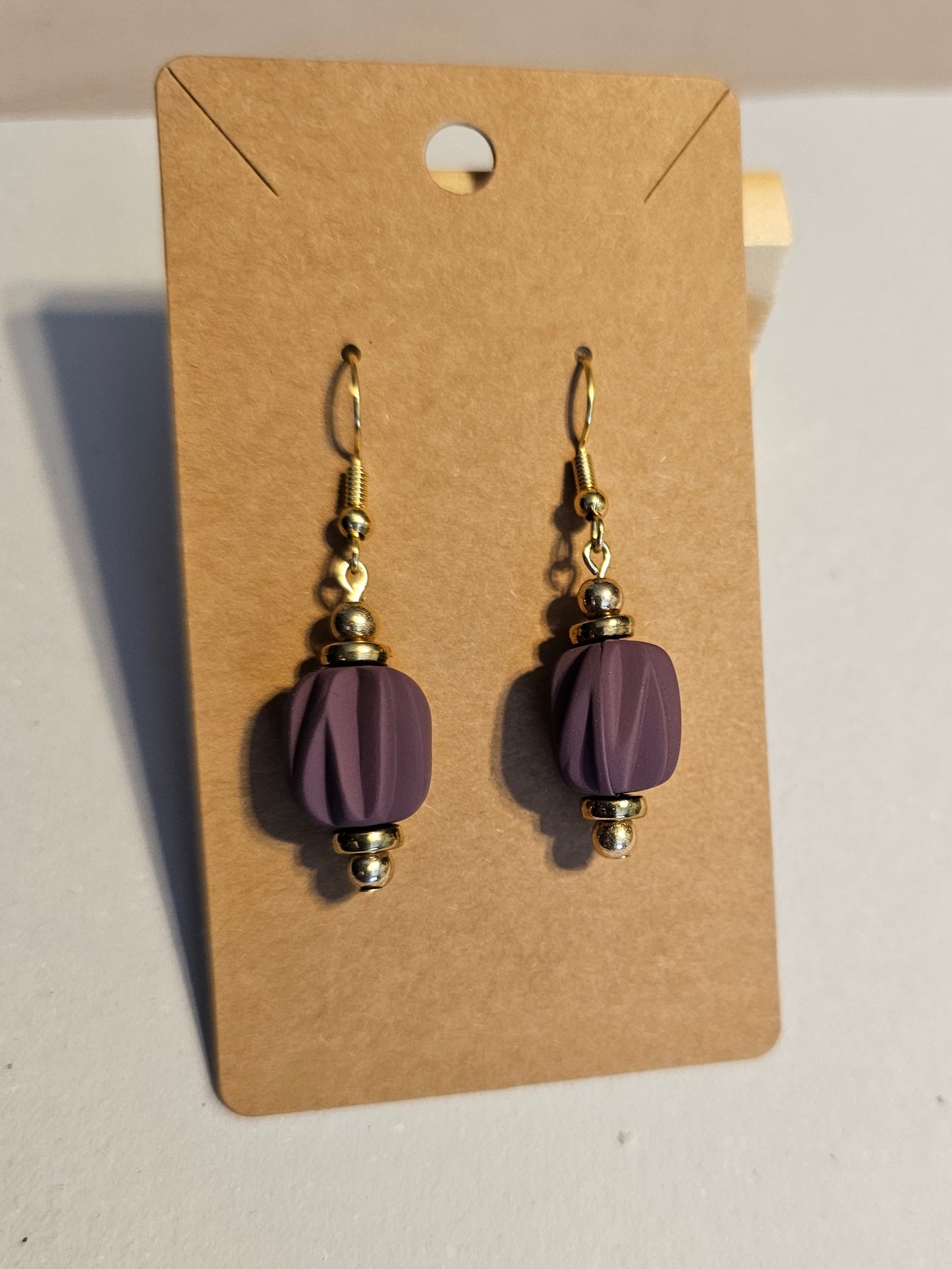 Matte Plum and Golden Beaded Earrings