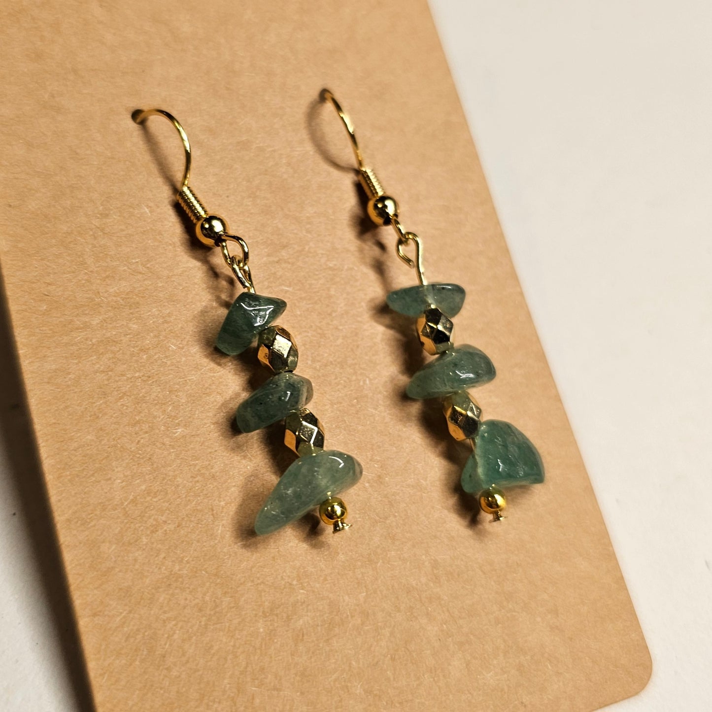 Green Stone Chip Dangle Earrings
