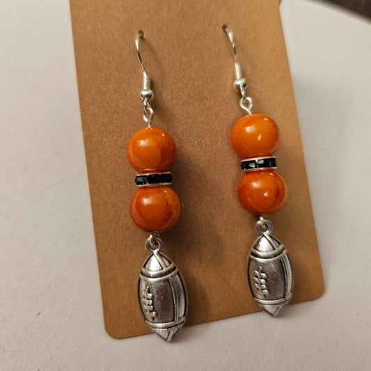 Orange and Black Silvery Football Earrings