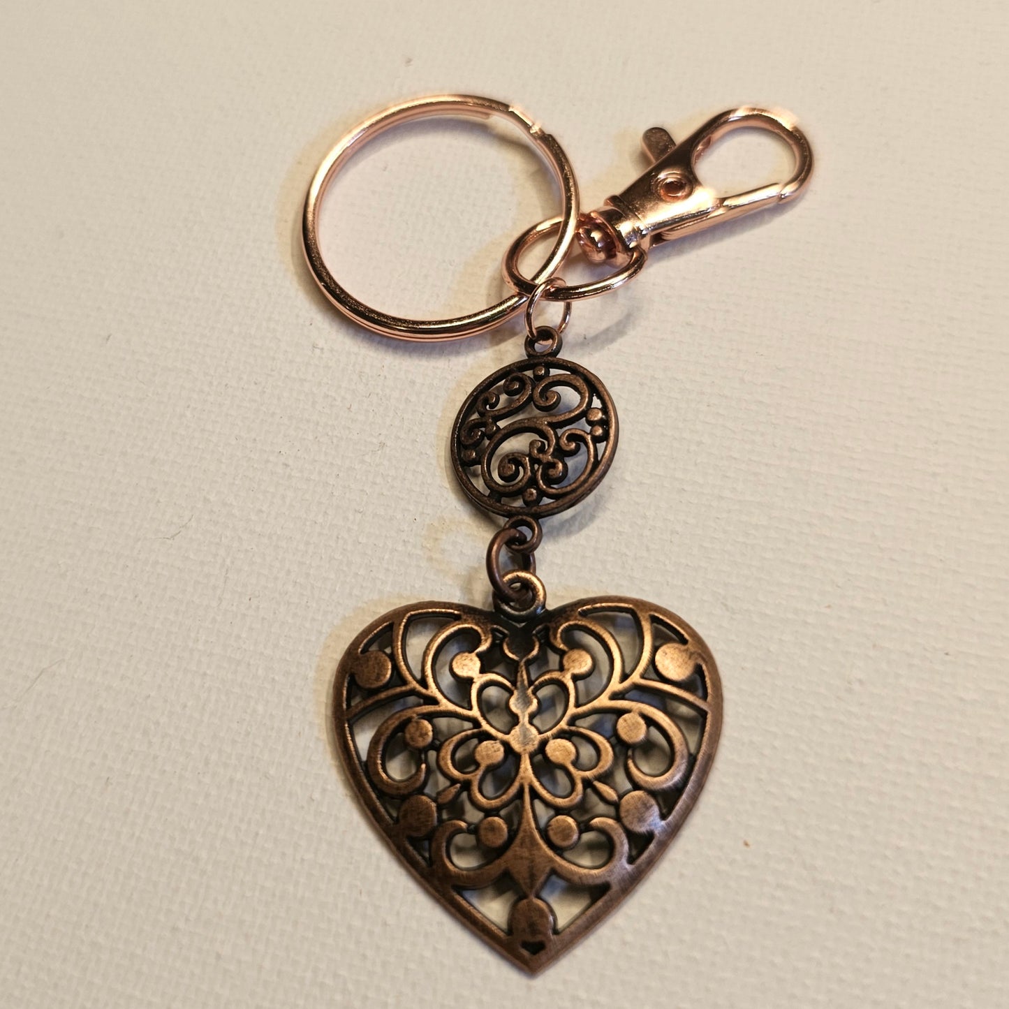Copper Filigree Heart Keychain