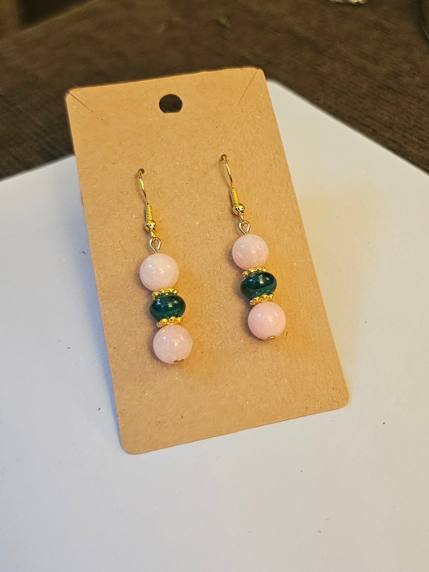 Rose Quartz and Green Earrings
